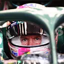DOHA, QATAR - NOVEMBER 19: Sebastian Vettel of Germany and Aston Martin F1 Team prepares to drive in the garage during practice ahead of the F1 Grand Prix of Qatar at Losail International Circuit on November 19, 2021 in Doha, Qatar. (Photo by Dan Istitene - Formula 1/Formula 1 via Getty Images)