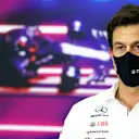 DOHA, QATAR - NOVEMBER 19: Mercedes GP Executive Director Toto Wolff talks in the Team Principals Press Conference during practice ahead of the F1 Grand Prix of Qatar at Losail International Circuit on November 19, 2021 in Doha, Qatar. (Photo by Dan Istitene/Getty Images)