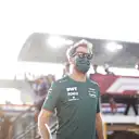 DOHA, QATAR - NOVEMBER 21: Sebastian Vettel of Germany driving the (5) Aston Martin AMR21 Mercedes on his way to the grid before the F1 Grand Prix of Qatar at Losail International Circuit on November 21, 2021 in Doha, Qatar. (Photo by Clive Mason/Getty Images)