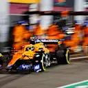 DOHA, QATAR - NOVEMBER 21: Lando Norris of Great Britain driving the (4) McLaren F1 Team MCL35M Mercedes makes a pitstop during the F1 Grand Prix of Qatar at Losail International Circuit on November 21, 2021 in Doha, Qatar. (Photo by Hamad I Mohammed - Pool/Getty Images)