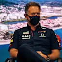 SOCHI, RUSSIA - SEPTEMBER 24: Red Bull Racing Team Principal Christian Horner talks in the Team Principals Press Conference during practice ahead of the F1 Grand Prix of Russia at Sochi Autodrom on September 24, 2021 in Sochi, Russia. (Photo by XPB - Pool/Getty Images)