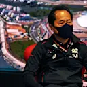 SOCHI, RUSSIA - SEPTEMBER 24: Toyoharu Tanabe of Honda talks in the Team Principals Press Conference during practice ahead of the F1 Grand Prix of Russia at Sochi Autodrom on September 24, 2021 in Sochi, Russia. (Photo by XPB - Pool/Getty Images)