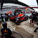 SOCHI, RUSSIA - SEPTEMBER 25: Sergio Perez of Mexico driving the (11) Red Bull Racing RB16B Honda stops in the Pitlane during qualifying ahead of the F1 Grand Prix of Russia at Sochi Autodrom on September 25, 2021 in Sochi, Russia. (Photo by Mark Thompson/Getty Images)