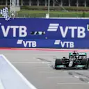 SOCHI, RUSSIA - SEPTEMBER 26: Lewis Hamilton of Mercedes and Great Britain wins his 100th Grand Prix during the F1 Grand Prix of Russia at Sochi Autodrom on September 26, 2021 in Sochi, Russia. (Photo by Peter Fox/Getty Images)