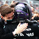 SOCHI, RUSSIA - SEPTEMBER 26: Race winner Lewis Hamilton of Great Britain and Mercedes GP celebrates in parc ferme during the F1 Grand Prix of Russia at Sochi Autodrom on September 26, 2021 in Sochi, Russia. (Photo by Dan Istitene - Formula 1/Formula 1 via Getty Images)