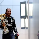 SOCHI, RUSSIA - SEPTEMBER 26: Race winner Lewis Hamilton of Great Britain and Mercedes GP celebrates on the podium during the F1 Grand Prix of Russia at Sochi Autodrom on September 26, 2021 in Sochi, Russia. (Photo by Mario Renzi - Formula 1/Formula 1 via Getty Images)
