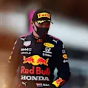 SOCHI, RUSSIA - SEPTEMBER 26: Second placed Max Verstappen of Netherlands and Red Bull Racing celebrates on the podium during the F1 Grand Prix of Russia at Sochi Autodrom on September 26, 2021 in Sochi, Russia. (Photo by Mario Renzi - Formula 1/Formula 1 via Getty Images)