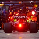 SOCHI, RUSSIA - SEPTEMBER 26: Max Verstappen of the Netherlands driving the (33) Red Bull Racing RB16B Honda makes a pitstop during the F1 Grand Prix of Russia at Sochi Autodrom on September 26, 2021 in Sochi, Russia. (Photo by Dan Istitene - Formula 1/Formula 1 via Getty Images)