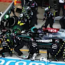 SOCHI, RUSSIA - SEPTEMBER 26: Lewis Hamilton of Great Britain driving the (44) Mercedes AMG Petronas F1 Team Mercedes W12 makes a pitstop during the F1 Grand Prix of Russia at Sochi Autodrom on September 26, 2021 in Sochi, Russia. (Photo by Joe Portlock - Formula 1/Formula 1 via Getty Images)