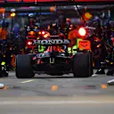 SOCHI, RUSSIA - SEPTEMBER 26: Max Verstappen of the Netherlands driving the (33) Red Bull Racing RB16B Honda makes a pitstop during the F1 Grand Prix of Russia at Sochi Autodrom on September 26, 2021 in Sochi, Russia. (Photo by Dan Istitene - Formula 1/Formula 1 via Getty Images)