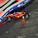 JEDDAH, SAUDI ARABIA - DECEMBER 03: Charles Leclerc of Monaco and Ferrari looks at his car after crashing during practice ahead of the F1 Grand Prix of Saudi Arabia at Jeddah Corniche Circuit on December 03, 2021 in Jeddah, Saudi Arabia. (Photo by Bryn Lennon - Formula 1/Formula 1 via Getty Images)