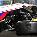 JEDDAH, SAUDI ARABIA - DECEMBER 05: The car of Nikita Mazepin of Russia and Haas F1 is removed from the track after a crash during the F1 Grand Prix of Saudi Arabia at Jeddah Corniche Circuit on December 05, 2021 in Jeddah, Saudi Arabia. (Photo by Joe Portlock - Formula 1/Formula 1 via Getty Images)