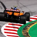 BARCELONA, SPAIN - MAY 07: Lando Norris of Great Britain driving the (4) McLaren F1 Team MCL35M Mercedes on track during practice for the F1 Grand Prix of Spain at Circuit de Barcelona-Catalunya on May 07, 2021 in Barcelona, Spain. (Photo by Lars Baron/Getty Images)