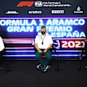BARCELONA, SPAIN - MAY 07: Haas F1 Team Principal Guenther Steiner, Otmar Szafnauer, Team Principal and Chief Executive Officer of Aston Martin F1 Team and Scuderia AlphaTauri Team Principal Franz Tost talk in the Team Principals Press Conference during practice for the F1 Grand Prix of Spain at Circuit de Barcelona-Catalunya on May 07, 2021 in Barcelona, Spain. (Photo by Dan Istitene/Getty Images)