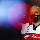 BARCELONA, SPAIN - MAY 07: Alfa Romeo Racing Team Principal Frederic Vasseur talks in the Team Principals Press Conference during practice for the F1 Grand Prix of Spain at Circuit de Barcelona-Catalunya on May 07, 2021 in Barcelona, Spain. (Photo by Dan Istitene/Getty Images)
