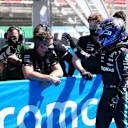 BARCELONA, SPAIN - MAY 08: Pole position qualifier Lewis Hamilton of Great Britain and Mercedes GP celebrates in parc ferme during qualifying for the F1 Grand Prix of Spain at Circuit de Barcelona-Catalunya on May 08, 2021 in Barcelona, Spain. (Photo by Emilio Morenatti - Pool/Getty Images)