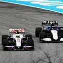 BARCELONA, SPAIN - MAY 09: Mick Schumacher of Germany driving the (47) Haas F1 Team VF-21 Ferrari leads Nicholas Latifi of Canada driving the (6) Williams Racing FW43B Mercedes on track during the F1 Grand Prix of Spain at Circuit de Barcelona-Catalunya on May 09, 2021 in Barcelona, Spain. (Photo by Bryn Lennon/Getty Images)