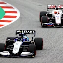 BARCELONA, SPAIN - MAY 09: Nicholas Latifi of Canada driving the (6) Williams Racing FW43B Mercedes leads Nikita Mazepin of Russia driving the (9) Haas F1 Team VF-21 Ferrari on track during the F1 Grand Prix of Spain at Circuit de Barcelona-Catalunya on May 09, 2021 in Barcelona, Spain. (Photo by Bryn Lennon/Getty Images)