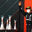 BARCELONA, SPAIN - MAY 09: Race winner Lewis Hamilton of Great Britain and Mercedes GP celebrates on the podium during the F1 Grand Prix of Spain at Circuit de Barcelona-Catalunya on May 09, 2021 in Barcelona, Spain. (Photo by Bryn Lennon/Getty Images)