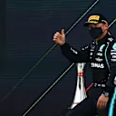 BARCELONA, SPAIN - MAY 09: Third placed Valtteri Bottas of Finland and Mercedes GP celebrates on the podium during the F1 Grand Prix of Spain at Circuit de Barcelona-Catalunya on May 09, 2021 in Barcelona, Spain. (Photo by Bryn Lennon/Getty Images)