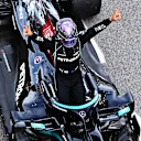 BARCELONA, SPAIN - MAY 09: Race winner Lewis Hamilton of Great Britain and Mercedes GP celebrates in parc ferme during the F1 Grand Prix of Spain at Circuit de Barcelona-Catalunya on May 09, 2021 in Barcelona, Spain. (Photo by Clive Mason - Formula 1/Formula 1 via Getty Images)