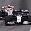 BARCELONA, SPAIN - MAY 09: George Russell of Great Britain driving the (63) Williams Racing FW43B Mercedes leads Mick Schumacher of Germany driving the (47) Haas F1 Team VF-21 Ferrari on track during the F1 Grand Prix of Spain at Circuit de Barcelona-Catalunya on May 09, 2021 in Barcelona, Spain. (Photo by Lars Baron/Getty Images)