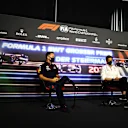 SPIELBERG, AUSTRIA - JUNE 25: Red Bull Racing Team Principal Christian Horner and Mercedes GP Executive Director Toto Wolff talk in a press conference  during practice ahead of the F1 Grand Prix of Styria at Red Bull Ring on June 25, 2021 in Spielberg, Austria. (Photo by Bryn Lennon/Getty Images)
