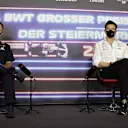 SPIELBERG, AUSTRIA - JUNE 25: Red Bull Racing Team Principal Christian Horner and Mercedes GP Executive Director Toto Wolff talk in a press conference  during practice ahead of the F1 Grand Prix of Styria at Red Bull Ring on June 25, 2021 in Spielberg, Austria. (Photo by Bryn Lennon/Getty Images)