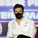 SPIELBERG, AUSTRIA - JUNE 25: Mercedes GP Executive Director Toto Wolff talks in a press conference during practice ahead of the F1 Grand Prix of Styria at Red Bull Ring on June 25, 2021 in Spielberg, Austria. (Photo by Bryn Lennon/Getty Images)