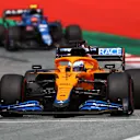 SPIELBERG, AUSTRIA - JUNE 25: Daniel Ricciardo of Australia driving the (3) McLaren F1 Team MCL35M Mercedes leads Esteban Ocon of France driving the (31) Alpine A521 Renault on track during practice ahead of the F1 Grand Prix of Styria at Red Bull Ring on June 25, 2021 in Spielberg, Austria. (Photo by Bryn Lennon/Getty Images)