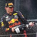 SPIELBERG, AUSTRIA - JUNE 27: Race winner Max Verstappen of Netherlands and Red Bull Racing celebrates on the podium during the F1 Grand Prix of Styria at Red Bull Ring on June 27, 2021 in Spielberg, Austria. (Photo by Bryn Lennon/Getty Images)