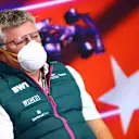 ISTANBUL, TURKEY - OCTOBER 08: Otmar Szafnauer, Team Principal and Chief Executive Officer of Aston Martin F1 Team talks in the Team Principals Press Conference during practice ahead of the F1 Grand Prix of Turkey at Intercity Istanbul Park on October 08, 2021 in Istanbul, Turkey. (Photo by Dan Istitene/Getty Images)