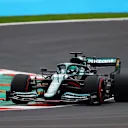 ISTANBUL, TURKEY - OCTOBER 09: Lance Stroll of Canada driving the (18) Aston Martin AMR21 Mercedes during qualifying ahead of the F1 Grand Prix of Turkey at Intercity Istanbul Park on October 09, 2021 in Istanbul, Turkey. (Photo by Bryn Lennon/Getty Images)
