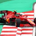 ISTANBUL, TURKEY - OCTOBER 09: Carlos Sainz of Spain driving the (55) Scuderia Ferrari SF21 spins during qualifying ahead of the F1 Grand Prix of Turkey at Intercity Istanbul Park on October 09, 2021 in Istanbul, Turkey. (Photo by Dan Istitene - Formula 1/Formula 1 via Getty Images)