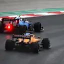 ISTANBUL, TURKEY - OCTOBER 10: Nicholas Latifi of Canada driving the (6) Williams Racing FW43B Mercedes leads Daniel Ricciardo of Australia driving the (3) McLaren F1 Team MCL35M Mercedes during the F1 Grand Prix of Turkey at Intercity Istanbul Park on October 10, 2021 in Istanbul, Turkey. (Photo by Dan Mullan/Getty Images)
