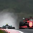 ISTANBUL, TURKEY - OCTOBER 10: Charles Leclerc of Monaco driving the (16) Scuderia Ferrari SF21 leads Valtteri Bottas of Finland driving the (77) Mercedes AMG Petronas F1 Team Mercedes W12 during the F1 Grand Prix of Turkey at Intercity Istanbul Park on October 10, 2021 in Istanbul, Turkey. (Photo by Clive Mason - Formula 1/Formula 1 via Getty Images)