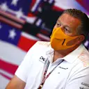 AUSTIN, TEXAS - OCTOBER 22: McLaren Chief Executive Officer Zak Brown talks in the Team Principals Press Conference during practice ahead of the F1 Grand Prix of USA at Circuit of The Americas on October 22, 2021 in Austin, Texas. (Photo by Dan Istitene/Getty Images)