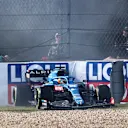 AUSTIN, TEXAS - OCTOBER 22: Fernando Alonso of Spain driving the (14) Alpine A521 Renault crashes during practice ahead of the F1 Grand Prix of USA at Circuit of The Americas on October 22, 2021 in Austin, Texas. (Photo by Mark Thompson/Getty Images)