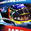 AUSTIN, TEXAS - OCTOBER 23: Fernando Alonso of Spain and Alpine F1 Team prepares to drive in the garage during final practice ahead of the F1 Grand Prix of USA at Circuit of The Americas on October 23, 2021 in Austin, Texas. (Photo by Chris Graythen/Getty Images)