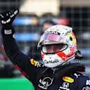 AUSTIN, TEXAS - OCTOBER 23: Pole position qualifier Max Verstappen of Netherlands and Red Bull Racing celebrates in parc ferme during qualifying ahead of the F1 Grand Prix of USA at Circuit of The Americas on October 23, 2021 in Austin, Texas. (Photo by Chris Graythen/Getty Images)