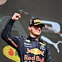 AUSTIN, TEXAS - OCTOBER 24: Race winner Max Verstappen of Netherlands and Red Bull Racing celebrates on the podium during the F1 Grand Prix of USA at Circuit of The Americas on October 24, 2021 in Austin, Texas. (Photo by Clive Mason - Formula 1/Formula 1 via Getty Images)