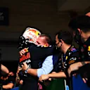 AUSTIN, TEXAS - OCTOBER 24: Race winner Max Verstappen of Netherlands and Red Bull Racing celebrates with his father Jos Verstappen in parc ferme during the F1 Grand Prix of USA at Circuit of The Americas on October 24, 2021 in Austin, Texas. (Photo by Clive Mason - Formula 1/Formula 1 via Getty Images)