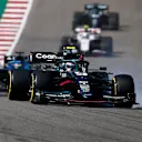 AUSTIN, TEXAS - OCTOBER 24: Sebastian Vettel of Germany driving the (5) Aston Martin AMR21 Mercedes locks a wheel under braking during the F1 Grand Prix of USA at Circuit of The Americas on October 24, 2021 in Austin, Texas. (Photo by Jared C. Tilton/Getty Images)