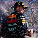 AUSTIN, TEXAS - OCTOBER 24: Race winner Max Verstappen of Netherlands and Red Bull Racing celebrates on the podium during the F1 Grand Prix of USA at Circuit of The Americas on October 24, 2021 in Austin, Texas. (Photo by Mario Renzi - Formula 1/Formula 1 via Getty Images)