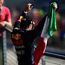 AUSTIN, TEXAS - OCTOBER 24: Third placed Sergio Perez of Mexico and Red Bull Racing celebrates on the podium during the F1 Grand Prix of USA at Circuit of The Americas on October 24, 2021 in Austin, Texas. (Photo by Mario Renzi - Formula 1/Formula 1 via Getty Images)