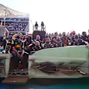 AUSTIN, TEXAS - OCTOBER 24: The Red Bull Racing team enjoy the podium celebrations during the F1 Grand Prix of USA at Circuit of The Americas on October 24, 2021 in Austin, Texas. (Photo by Mark Thompson/Getty Images)