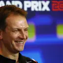 ABU DHABI, UNITED ARAB EMIRATES - NOVEMBER 19: Laurent Rossi, CEO of Alpine F1 attends the Team Principals Press Conference prior to final practice ahead of the F1 Grand Prix of Abu Dhabi at Yas Marina Circuit on November 19, 2022 in Abu Dhabi, United Arab Emirates. (Photo by Bryn Lennon/Getty Images)