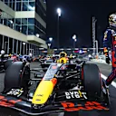 ABU DHABI, UNITED ARAB EMIRATES - NOVEMBER 19: Pole position qualifier Max Verstappen of the Netherlands and Oracle Red Bull Racing celebrates in parc ferme during qualifying ahead of the F1 Grand Prix of Abu Dhabi at Yas Marina Circuit on November 19, 2022 in Abu Dhabi, United Arab Emirates. (Photo by Mark Thompson/Getty Images)