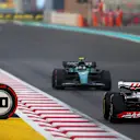 ABU DHABI, UNITED ARAB EMIRATES - NOVEMBER 20: Mick Schumacher of Germany driving the (47) Haas F1 VF-22 Ferrari leads Sebastian Vettel of Germany driving the (5) Aston Martin AMR22 Mercedes on their way to the grid prior to the F1 Grand Prix of Abu Dhabi at Yas Marina Circuit on November 20, 2022 in Abu Dhabi, United Arab Emirates. (Photo by Joe Portlock - Formula 1/Formula 1 via Getty Images)