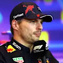 ABU DHABI, UNITED ARAB EMIRATES - NOVEMBER 17: Max Verstappen of the Netherlands and Oracle Red Bull Racing talks in a press conference during previews ahead of the F1 Grand Prix of Abu Dhabi at Yas Marina Circuit on November 17, 2022 in Abu Dhabi, United Arab Emirates. (Photo by Bryn Lennon/Getty Images)